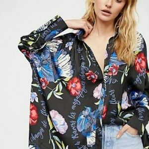 Free People Oversized Silky Nights Blouse